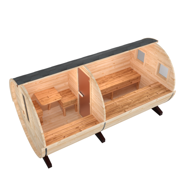 Fasssauna / Gartensauna / Banja / Round 4,0 m mit Vorraum